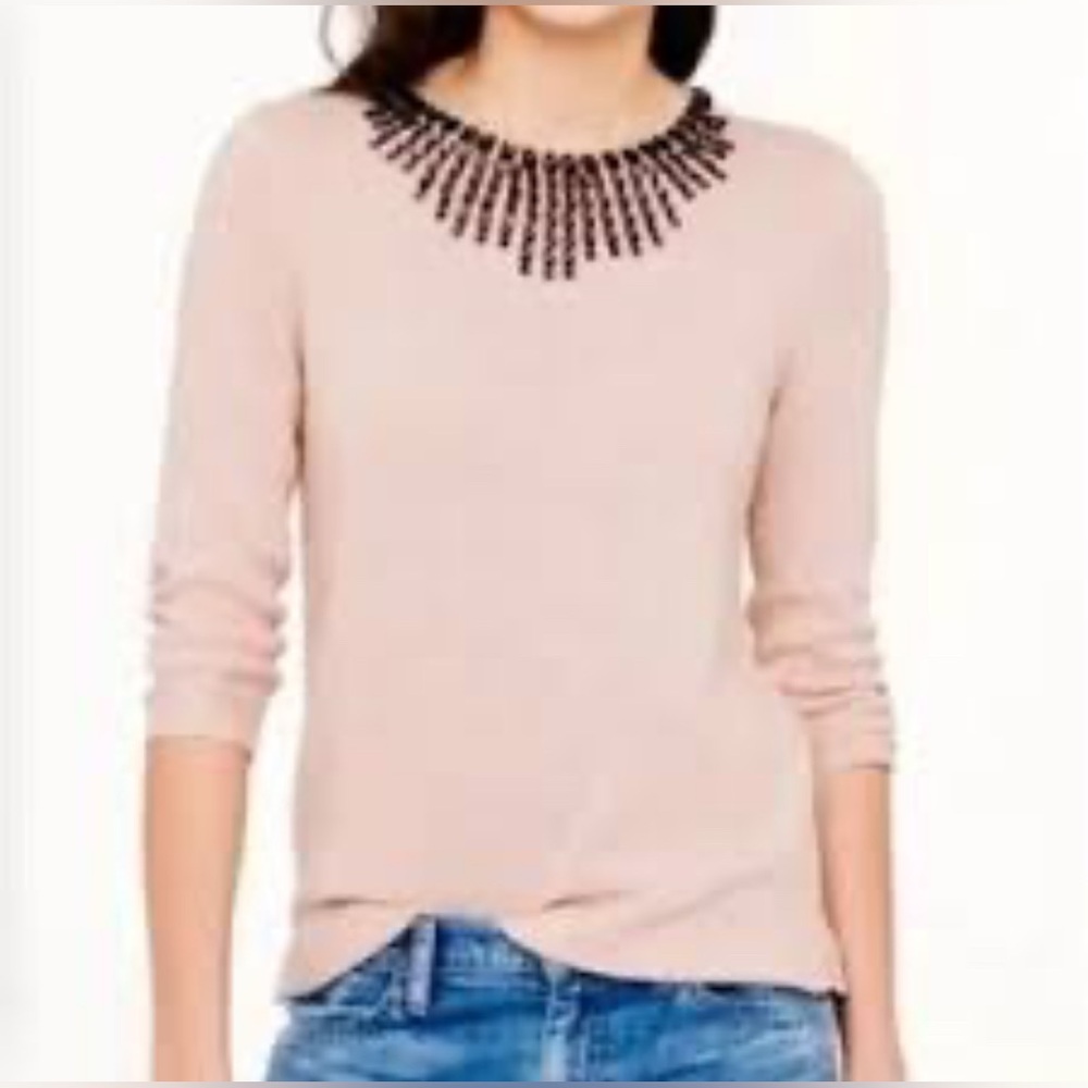 VGUC J Crew blush starburst embellished sweater in Viscose Wool + blend back zip